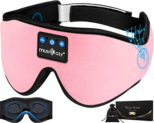 MUSICOZY 3D Bluetooth Sleep Mask with HD Stereo Sound, Wireless Sleep Headphones for Side Sleepers, Music Headband Eye Mask for Sleeping, Relaxation, Travel, Yoga, Cool Gadgets for Women Mom Girls - color: Pink