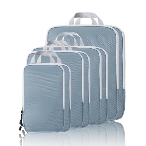 Compression Packing Cubes, 8 Set Packing Cubes for Travel Compression, Lightweight Compressible Package Organizer for Carry On and Suitcases, Lake Blue and Grey - color: LakeBlue and Grey, size: 8 Set