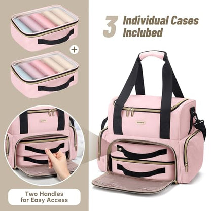 BAFAMYE Large Makeup Cosmetic Bag with 2 Removable Case, Double Layer Travel Makeup Organizer Case, travel Toiletry Bag For Women, Pink - color: Pink