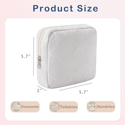 RSRSLEII Small Quilted Cotton Makeup Pouch for Purse, Coastal Granddaughter Aesthetic Cosmetic Bag with Compartments, Cute Seashell Zipper Lipstick Holder for Women and Girls (09 Small Seashell) - color: 02Small Seashell