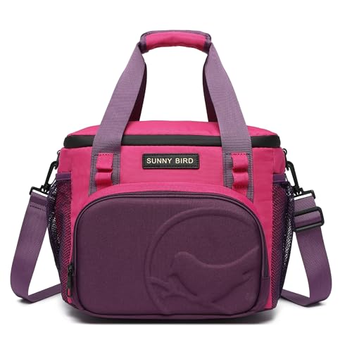 SUNNY BIRD 12L Large Insulated Lunch Bag, Leakproof and Foldable Lunch Cooler Box for Women Adult and Men, Fits 18 Cans (Purple) - color: Purple