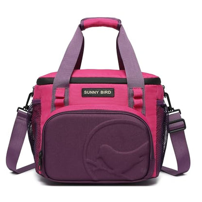 SUNNY BIRD 12L Large Insulated Lunch Bag, Leakproof and Foldable Lunch Cooler Box for Women Adult and Men, Fits 18 Cans (Purple) - color: Purple