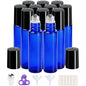 PrettyCare Roller Bottles 10ml (12 Pack Blue Glass, Black Cap, 24 Labels, 2 Extra roller balls, Opener, 2 Funnels) for essential oils, Roll on Bottles - color: Blue with Black Cap, size: 12 Pack