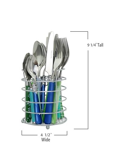 The Original Brink House Eclectic Blue Green Mix & Match Stainless Steel Cutlery Set / 16 pieces with Metal Stand/Lifestyle utensils set for home, first apartment, dorm, dinner parties - color: Eclectic Blue Green