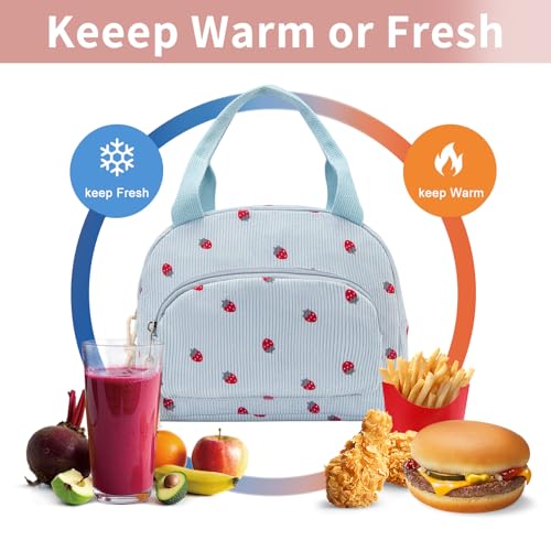 Lunch Bag Women Lunch Box for Women Adult Cute Insulated Lunch Bag Small Cooler Lunch Tote Bags for Work Picnic School (Blue-Strawberry) - color: Blue-Strawberry