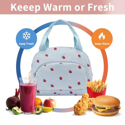 Lunch Bag Women Lunch Box for Women Adult Cute Insulated Lunch Bag Small Cooler Lunch Tote Bags for Work Picnic School (Blue-Strawberry) - color: Blue-Strawberry