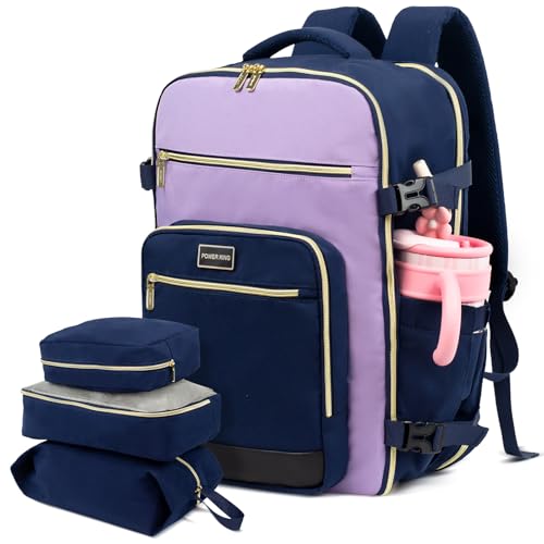 Travel Laptop Backpacks, 30L Carry On Backpack with 3 Packing Cubes, Travel Backpack for Women Airline Approved, Overnight Weekender Backpacks, Navy Blue - color: Navy Blue