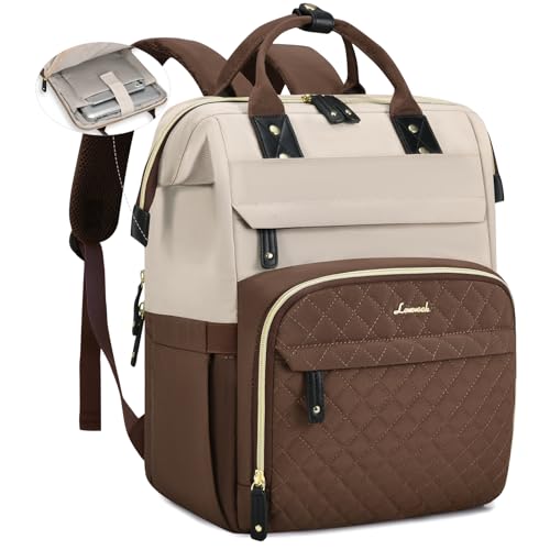 LOVEVOOK Laptop Backpack for Women, 15.6 inch Waterproof Nurse Bag Teacher Work Backpack Purse for Women, Travel Computer Backpack for College Office Business Ladies - color: Almond Coffee, size: 15.6 inch