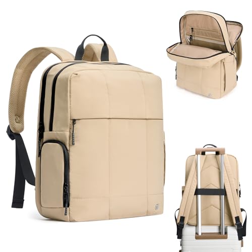 CLUCI Lightweight Travel Backpack Carry on Flight Approved, Puffy Gym Backpack with Shoe Compartment, Personal Item Travel Bag, 15.6 inch Laptop Backpack for Weekender Business - color: Soft Khaki