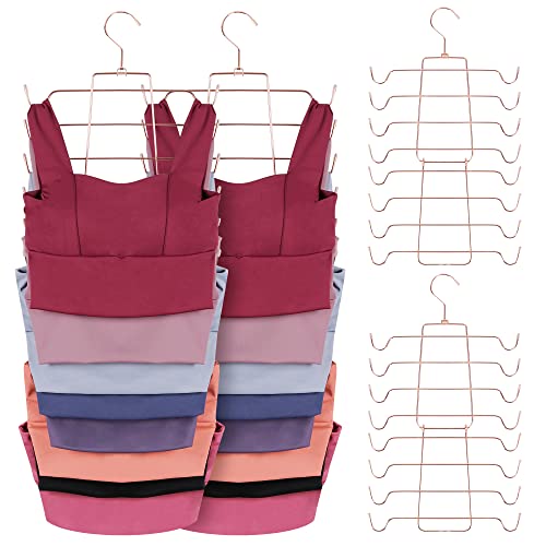 ZEDODIER 4 Pack Tank Top Hanger Space Saving, Bra Hangers for Closet Organizer, Hanging Bra Organizer Tank Tops Holder with 32 Hooks, Closet Organizers and Storage Small Space Solutions, Rose Gold - color: Rose Gold, size: 4 Pack