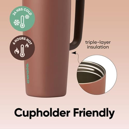 Owala SmoothSip Slider Stainless Steel Insulated Travel Mug with Handle, 100% Leak Proof, For Hot and Cold Drinks, Travel Friendly with Sliding Lock Lid, 24 oz, BPA Free, Leak Proof, Cozy Cocoa - color: Cozy Cocoa, size: 24 Ounces