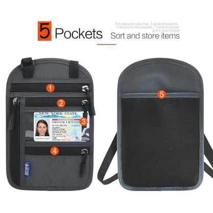 Neck Wallet Lightweight RFID Blocking Waterproof Travel Pouch Passport Wallets for Women Men - color: Small-Dark Grey
