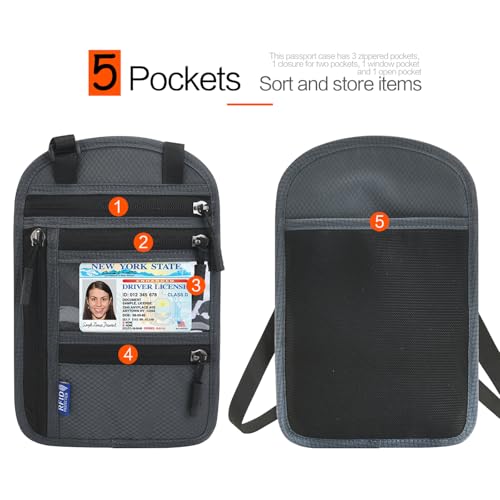Neck Wallet Lightweight RFID Blocking Waterproof Travel Pouch Passport Wallets for Women Men - color: Small-Dark Grey