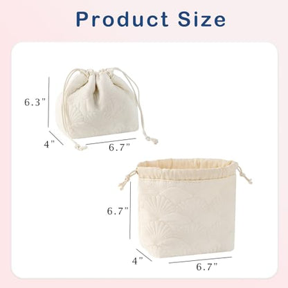 uekeboag White Shells Drawstring Quilted Cotton Makeup Pouch,Coquette Quilted Toiletry Bag for Women and Girls, Floral Coquette Organizer Bag, Aesthetic Travel Cosmetic Bags(White Shells Drawstring) - color: White Shells Drawstring