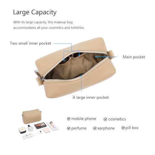 PU leather Organizer Bag Lightweight Cosmetic Bag with Ring Clasp Perfect Travel Makeup Bag for Women (Sandy/PU) - color: Sandy/PU