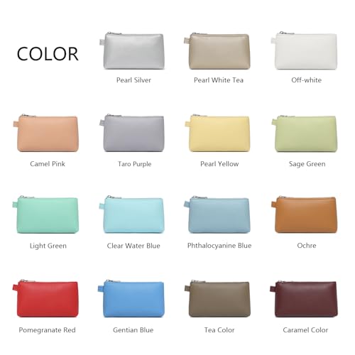 30 Color PU Faux Leather Travel Toiletry Bag for Women, Mini Cosmetic Pouch Organizer with 2 Dividers, Easy Clean Makeup Bag for Purse, Gift Idea (PU Faux Leather/Sage Green) - color: PU/Sage Green