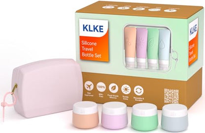 23-Piece All-in-One Silicone Travel Bottles Set – TSA Approved Leakproof Toiletry Kit with Double Bags, Flat Easy-Squeeze Bottles with Tactile Icons, Cream Jars, Pump & Spray, Cleaning Brush - color: 23C-Green, size: 23