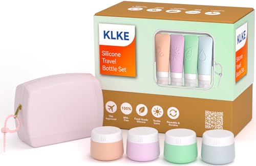 23-Piece All-in-One Silicone Travel Bottles Set – TSA Approved Leakproof Toiletry Kit with Double Bags, Flat Easy-Squeeze Bottles with Tactile Icons, Cream Jars, Pump & Spray, Cleaning Brush - color: 23C-Green, size: 23