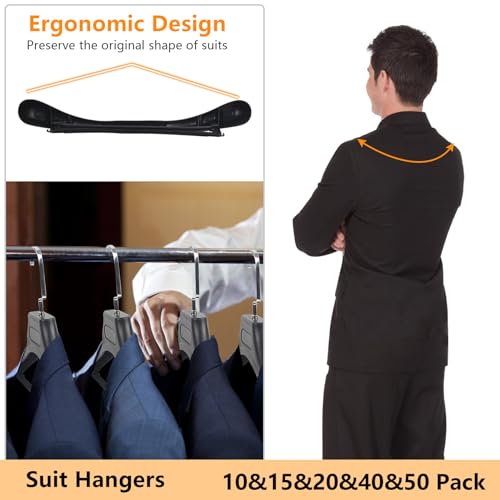 Plastic Extra Wide Suit Hangers, Pack of 15, Width: 17.7",Notched Shoulders & Metal Hooks, Black - color: Black, size: 15 Pack