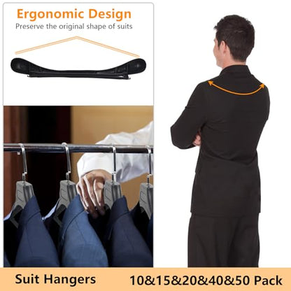 Plastic Extra Wide Suit Hangers, Pack of 15, Width: 17.7",Notched Shoulders & Metal Hooks, Black - color: Black, size: 15 Pack