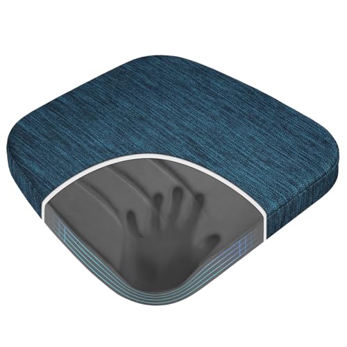 baibu Kitchen Chair Cushions, Dual-Layer Patented Design Molded Memory Foam Dining Chair Pads with Ties and Washable Cover, 17" x 16" x 2", Blue - color: Blue, size: 1 Count (Pack of 1)