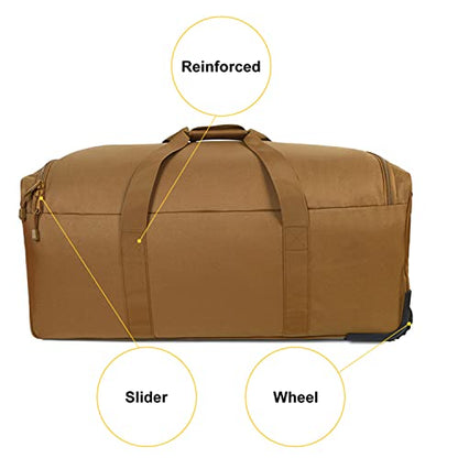Greencity Duffel Bag Wheels Rolling Deployment Wheeled Military Suitcase Heavy-Duty Extra large deployment bag Capacity 32 Inch，Coyote - color: Coyote