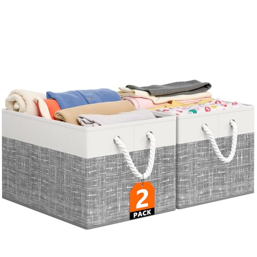 StorageTastic Storage Bin,Collapsible Storage Basket For Organizing,Large Storage Boxes With Rope Handles,Storage Containers,White & Grey,2 Pack - color: White & Grey, size: 15" X 10" X 9.5" (2 Pack)