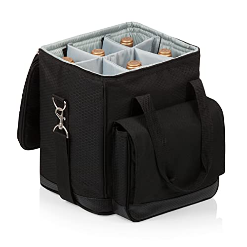 Picnic TIME Cellar 6-Bottle Wine Carrier & Cooler Tote, Insulated Padded Wine Cooler Bag for Travel, Portable Water-Resistant Wine Bag, (Black with Gray Accents) - style: Wine Carrier