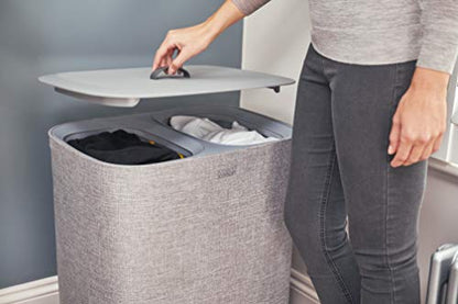 Joseph Joseph Tota 90 liter/23.8 gallon Laundry Hamper Separation Basket with lid, 2 Removable Washing Bags with Handles - Gray - color: Gray, style: Dual Compartment 90L