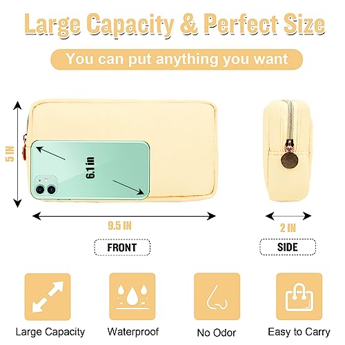 Nylon Small Makeup Bag for Purse, Cute Preppy Makeup Bag Cosmetic Zipper Pouch Purse, Waterproof Portable Travel Toiletry Bag Coin Pouch Clutch Makeup Brush Bag Organizer Storage for Women Men(Beige) - color: Beige, size: Small