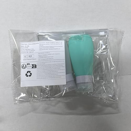 LUFEVRM 2 Pcs Silicone Travel Bottles,3oz Leak Proof Refillable Squeeze Containers with Transparent Carry Bag,Small Empty Travel Size Bottles for Shampoo,Conditioner,Lotion,Toiletries - color: 3oz Green White