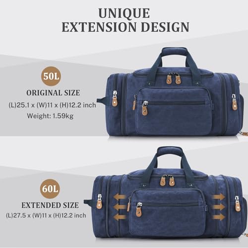 Gonex Canvas Duffle Bag 60L Travel Duffel Overnight Weekend Bag with Shoe Compartment (Blue) - color: Blue, size: X-Large-60L (With Shoe Compartment)