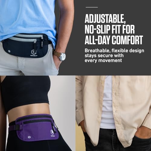 VENTURE 4TH Money Belt for Travel – Slim Hidden Under-Clothes RFID Blocking Anti-Theft Passport Holder & Travel Wallet Pouch for Men & Women to Protect Cash, Cards & Documents (Black) - color: Black