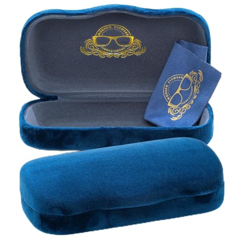 Hard Shell Glasses Case w/Cloth,Velvet Reading Glass, Eyeglass Case, Lightweight, Crush-Resistant, Men & Women - color: Blue Velvet, size: Medium