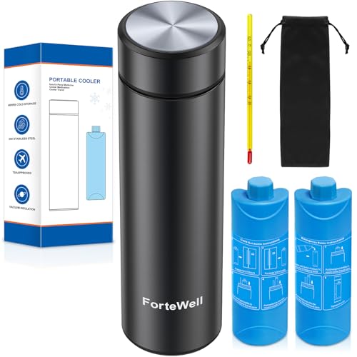 Insulin Travel Cooler Case for Diabetic Medications – TSA Approved Travel Cooler for 2-3 Pens – Reusable Medication Cooler with Cold Gel Bottle for Travel (Black) - color: Black