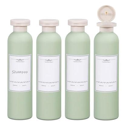 ASEVAT 8.8oz 4Pcs Green Plastic Refillable Travel Shampoo and Conditioner Bottles Plastic Refillable Travel Shampoo Bottles with Flip Cap Shampoo and Conditioner Dispenser - color: Green, size: 8.8oz