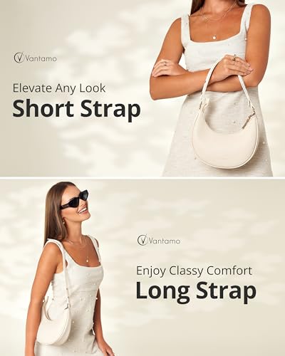 Vantamo Crescent Bags For Women with RFID Protection, Half Moon Clutch Purses for Women with Anti-Theft Clip for Extra Safety - color: Off-white