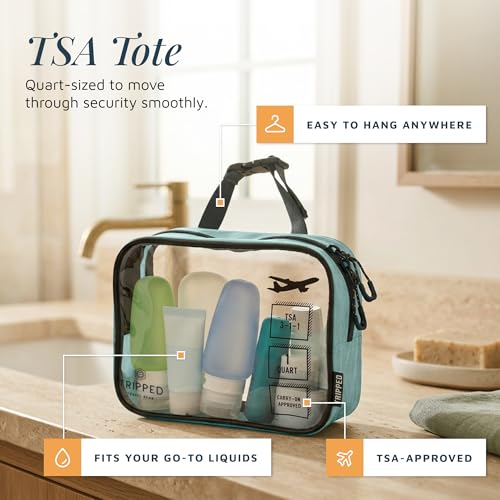 Toiletry Bag Kit 3 Piece Set: Hanging Travel Toiletry Bag + 311 TSA Cosmetic Liquid Bag + Accessory Organizer Pouch - color: Turquoise