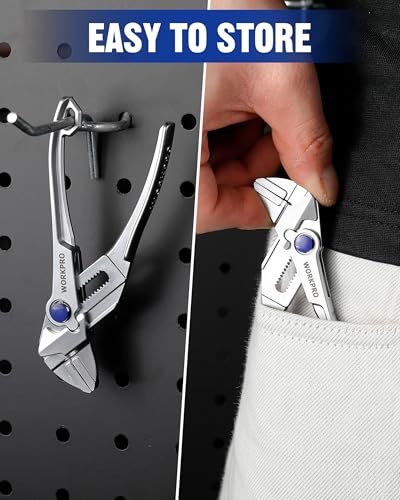 WORKPRO Mini Pliers Wrench, 4-Inch Smooth Jaw Plier, High-Toughness Alloy Steel Adjustable Wrench Pliers with Smooth Parallel Jaws, Anti-Rust Coating, EDC Plier for Tight Spaces & Versatile Use - color: Silver