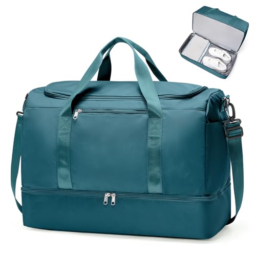 Large Travel Duffle Bag,Carry on Overnight Weekend Bag with Shoes Compartment,Weekender Bags for Women for Travel Business Trips Sport Hospital,Peacock Blue - color: Peacock Blue, size: Large
