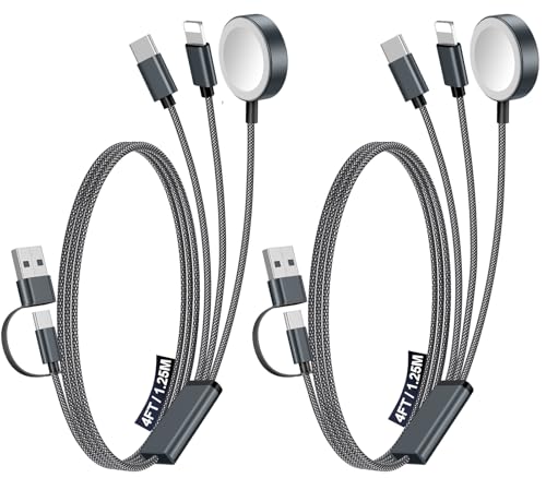 2Pack Multi Charging Cable Cord for Travel Essentials,Apple Watch Charger,iPhone Charger,[3-in-2] Type C/L Cable Portable Designed for iWatch,iPhone 17-8,Galaxy S26-21,AirPods,iPad-4FT Black - color: Black, size: 2Pack-4FT