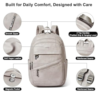 LATMAP Backpack for Women Men - Vegan Leather Backpack Purse Travel Carry-on Bag College Bookbag Work fits 16.5" Laptop,Ash Gray Retro - color: Ash Gray Retro