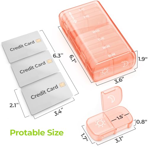 AUVON XL Weekly Pill Organizer 2 Times a Day, Pill Box 7 Day with One-Side Large Openings for Easy to Use, Watermelon Red AM PM Pill Case for Medication, Vitamins, Fish Oils, Supplements - color: Watermelon Red
