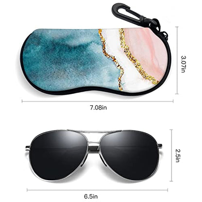 Sunglasses Soft Case with Carabiner Ultra Light Neoprene Zipper Glasses Case - color: Pink Blue White
