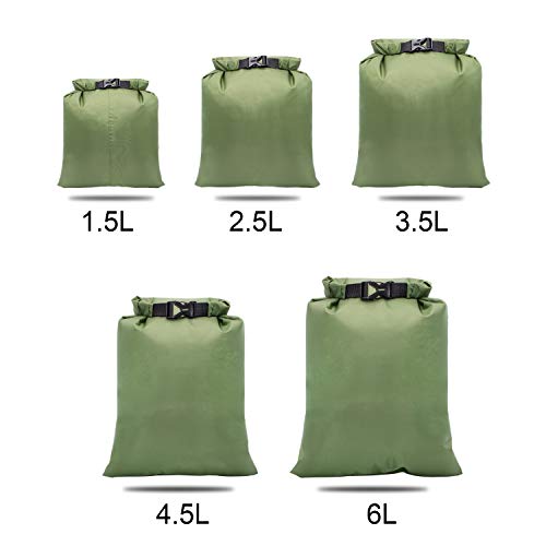 TRENDBOX Roll Top Waterproof Dry bag Kit Storage Compression Bag Sack Poch Packing Organizers Water Resistant Camping Travel - color: Set of 5 - ForestGreen