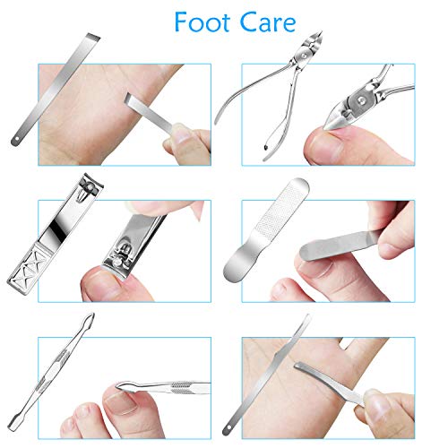 Teamkio Manicure Pedicure Set Nail Clippers Travel Hygiene Kit Stainless Steel Nail Cutter Care Set Scissor Tweezer Knife Ear Pick Utility Tools Grooming Kits with Leather Case 18 in 1 pcs (Black) - color: Black
