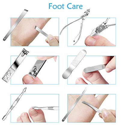 Teamkio Manicure Pedicure Set Nail Clippers Travel Hygiene Kit Stainless Steel Nail Cutter Care Set Scissor Tweezer Knife Ear Pick Utility Tools Grooming Kits with Leather Case 18 in 1 pcs (Black) - color: Black