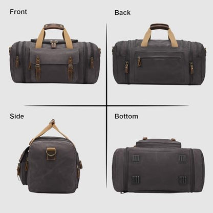 Waxed Canvas Duffel Bag 50L, Dark Grey | Waterproof, Travel, Overnight, Weekender - color: Dark Grey