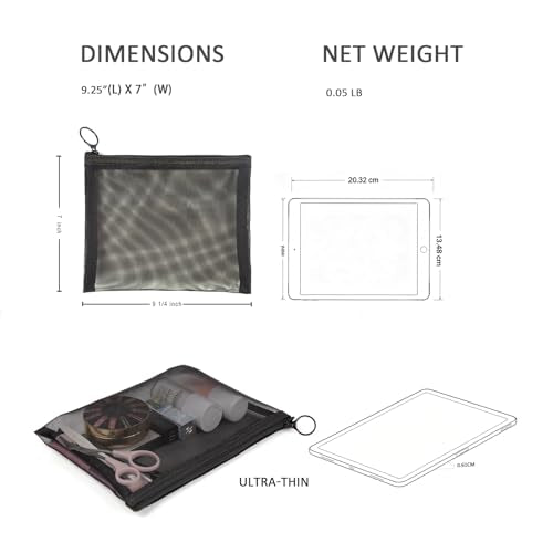 Patu Zipper Mesh Bags, Size L / A5, 5 Pieces, Beauty Makeup Cosmetic Accessories Organizer, Travel Toiletry Kit Set Storage Pouch, Black - size: L A5 (9.25" x 7", 5 pcs)