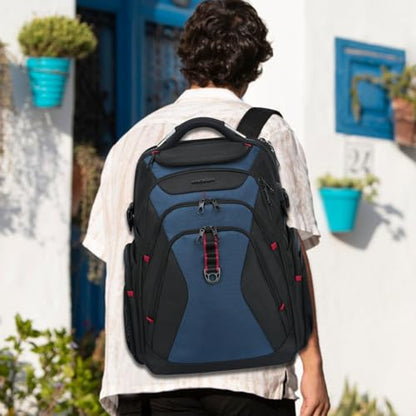 KROSER Travel Laptop Backpack 17.3 Inch XL Computer Backpack with Hard Shell Saferoom RFID Pockets Water-Repellent Business College Daypack Stylish Bag for Men/Women-Black Haze Blue - color: Black/Haze Blue-17.3, size: 17.3 inch
